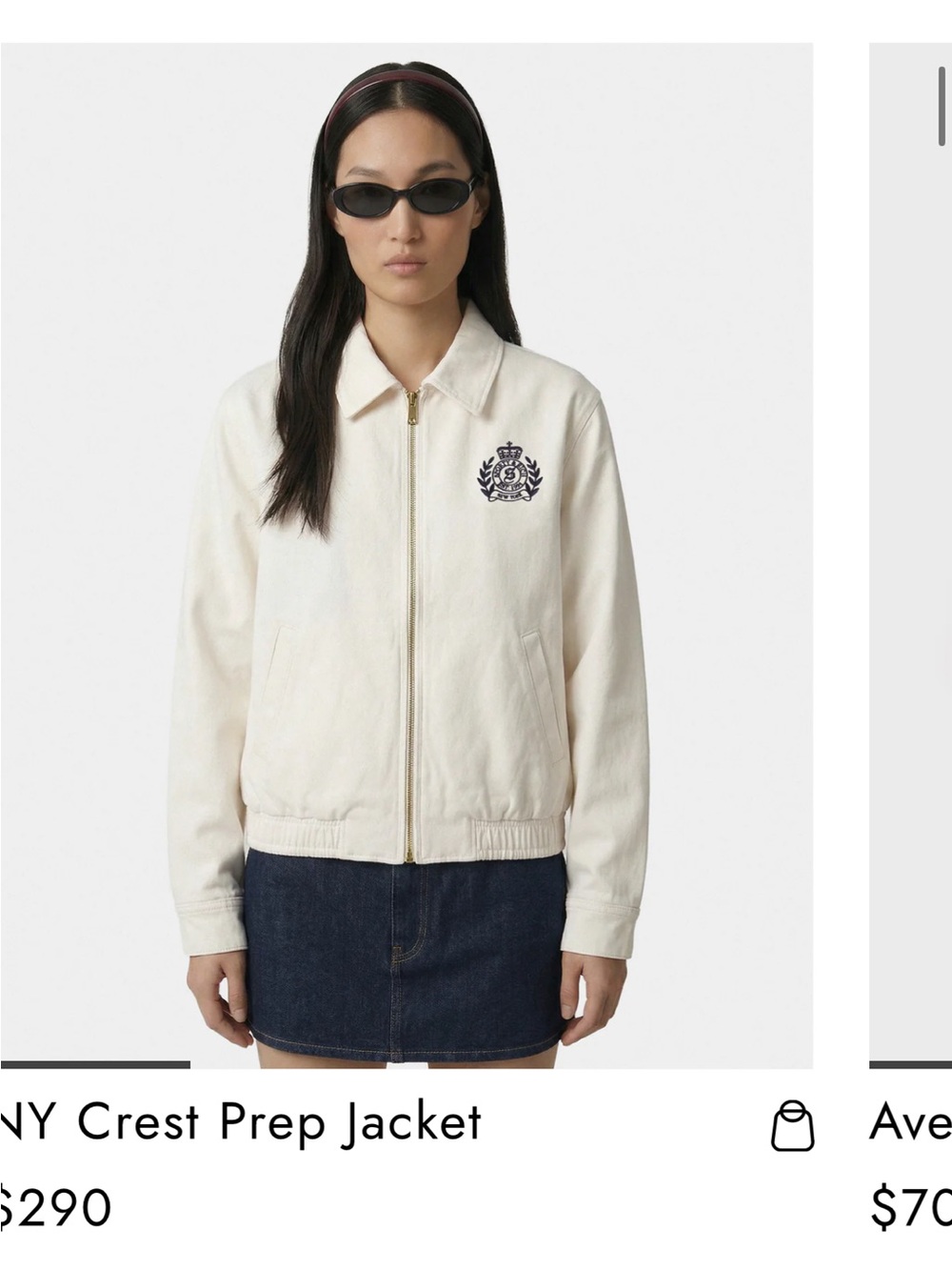 Sporty & Rich Cream Zip-Front Varsity Jacket